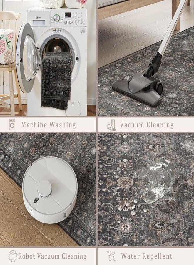 Collive Washable Hallway Runner Rugs, 2'6''x8' Long Kitchen Runners Rug Non Slip Low Pile Entryway Indoor Door Mats, Black Vintage Boho Soft Bathroom Carpet Runner for Laundry, Bedroom - Image 3